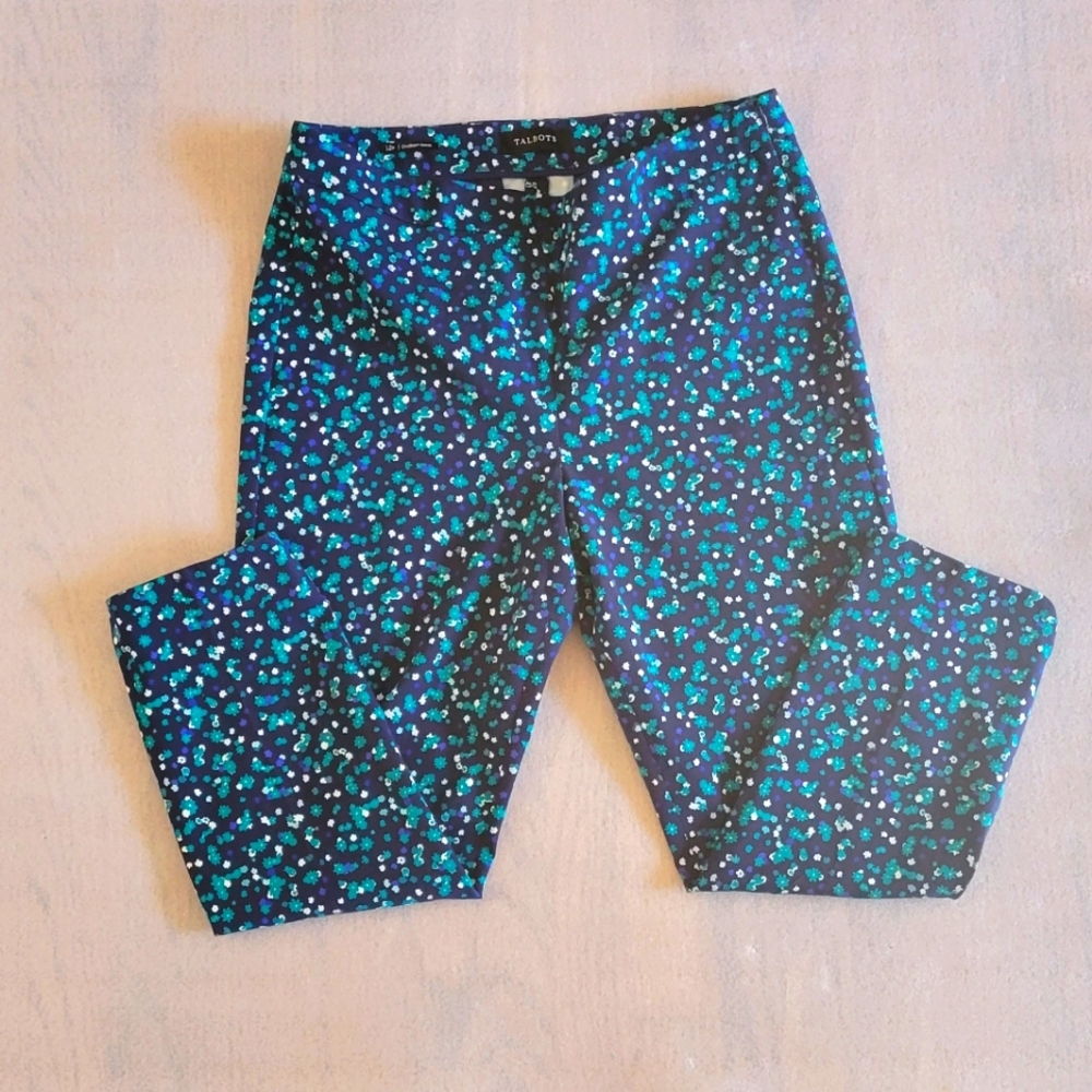 TALBOTS Blue Floral Capri Pants  Chatham Ankle Size 12 P